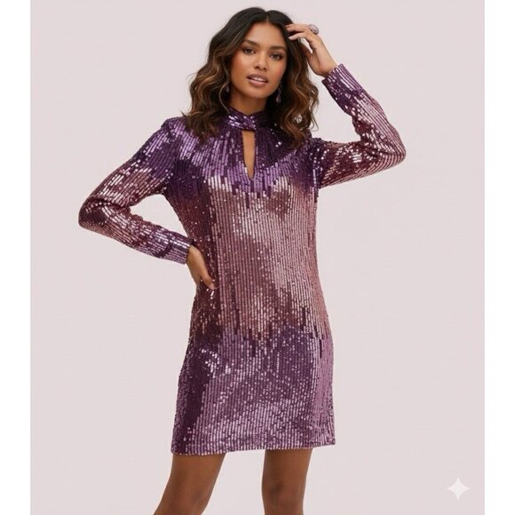 Kate Spade New York Ombre Sequin Long Sleeve Shift Mini Dress Sz 10 Party Event - Picture 1 of 10